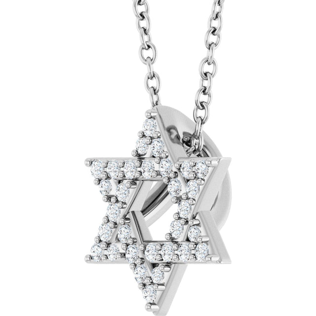 14K Gold Round Natural Diamond Star of David Necklace or Pendant - White Gold - view 2