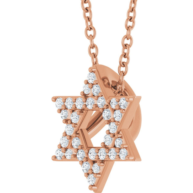 14K Gold Round Natural Diamond Star of David Necklace or Pendant - Rose Gold - view 2