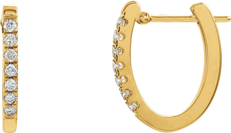 14K Gold Round Natural Diamond Accented U-Hoop Earrings - Yellow Gold