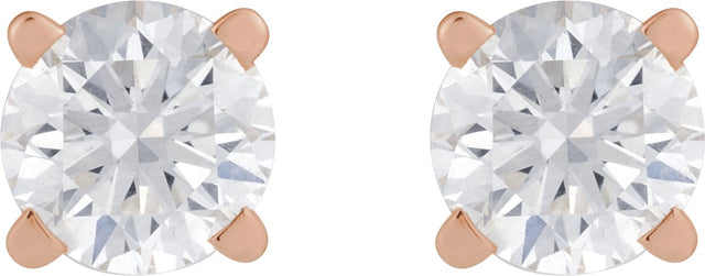 14K Gold Natural Diamond Round 4-Prong Lightweight Stud Earrings - Rose Gold - view 4
