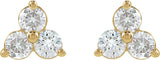 14K Gold Round Natural Diamond Three-Stone Cluster Earrings - Yellow Gold - view 2