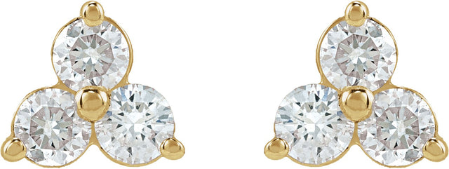 14K Gold Round Natural Diamond Three-Stone Cluster Earrings - Yellow Gold - view 2