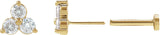14K Gold Round Natural Diamond Three-Stone Cluster Earrings - Yellow Gold