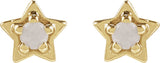 14K Gold Round Natural White Opal Star Cabochon Earrings - Yellow Gold