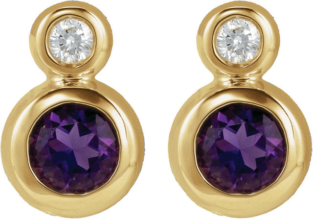 14K Gold Round Natural Amethyst Accented Bezel-Set Earrings – 3-5mm Stones - Yellow Gold - view 2