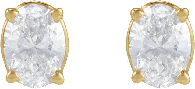 14K Gold Natural Diamond Oval 4-Prong Lightweight Stud Earrings - Yellow Gold - view 2