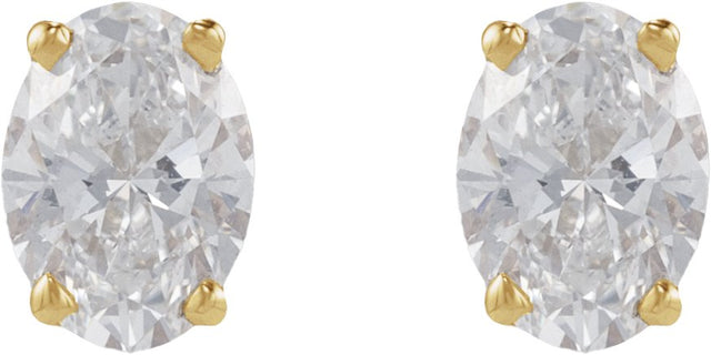 14K Gold Natural Diamond Oval 4-Prong Lightweight Stud Earrings - Yellow Gold - view 2