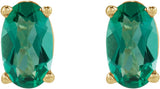 14K Gold Lab-Grown Emerald Oval 4-Prong Lightweight Stud Earrings - Yellow Gold - view 2