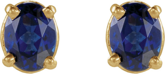 14K Gold Lab-Grown Blue Sapphire Oval 4-Prong Lightweight Stud Earrings - Yellow Gold - view 2