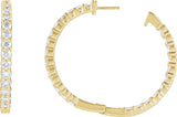 14K Gold Round Lab-Grown Diamond Inside-Outside Hoop Earrings – 1.5-3mm Stones - Yellow Gold - view 3