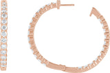 14K Gold Round Lab-Grown Diamond Inside-Outside Hoop Earrings – 1.5-3mm Stones - Rose Gold - view 4