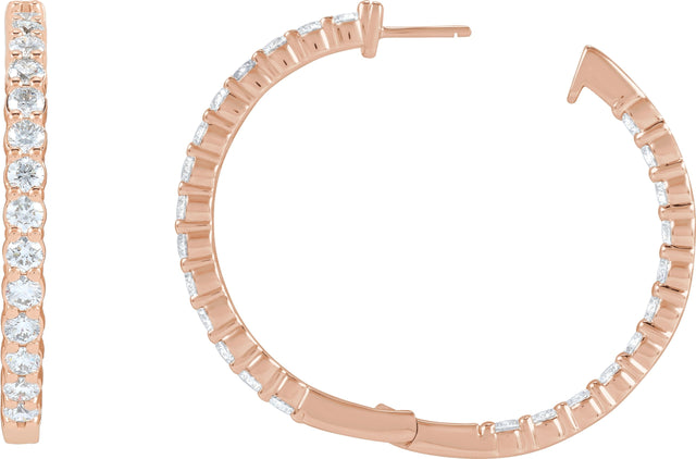 14K Gold Round Lab-Grown Diamond Inside-Outside Hoop Earrings – 1.5-3mm Stones - Rose Gold - view 4