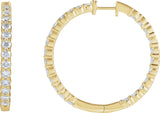 14K Gold Round Lab-Grown Diamond Inside-Outside Hoop Earrings – 1.5-3mm Stones - Yellow Gold