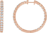 14K Gold Round Natural Diamond Inside-Outside Hoop Earrings – 1.5-3mm Stones - Rose Gold