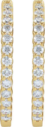 14K Gold Round Lab-Grown Diamond Inside-Outside Hoop Earrings – 1.5-3mm Stones - Yellow Gold - view 4