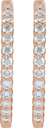 14K Gold Round Lab-Grown Diamond Inside-Outside Hoop Earrings – 1.5-3mm Stones - Rose Gold - view 3