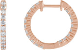 14K Gold Round Lab-Grown Diamond Inside-Outside Hoop Earrings – 1.5-3mm Stones - Rose Gold
