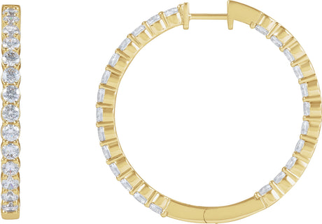 14K Gold Round Lab-Grown Diamond Inside-Outside Hoop Earrings – up to 1/2 CTW - Yellow Gold