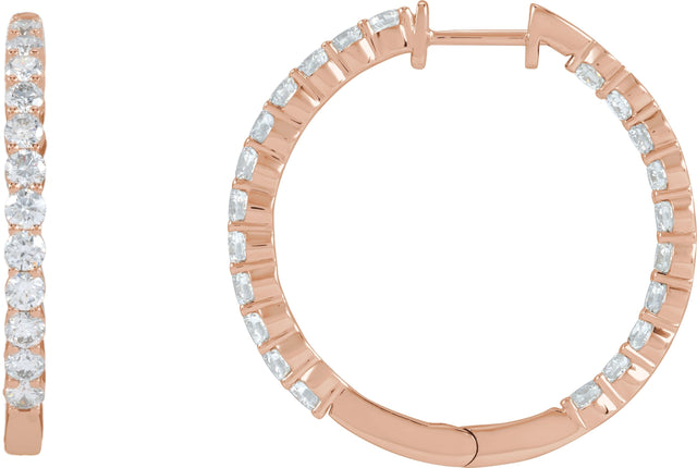14K Gold Round Lab-Grown Diamond Inside-Outside Hoop Earrings – up to 1/2 CTW - Rose Gold