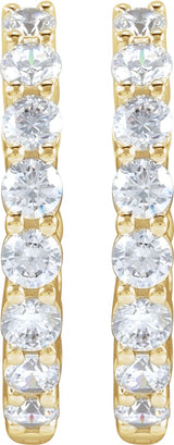 14K Gold Round Lab-Grown Diamond Inside-Outside Hoop Earrings – 1.5-3mm Stones - Yellow Gold - view 3