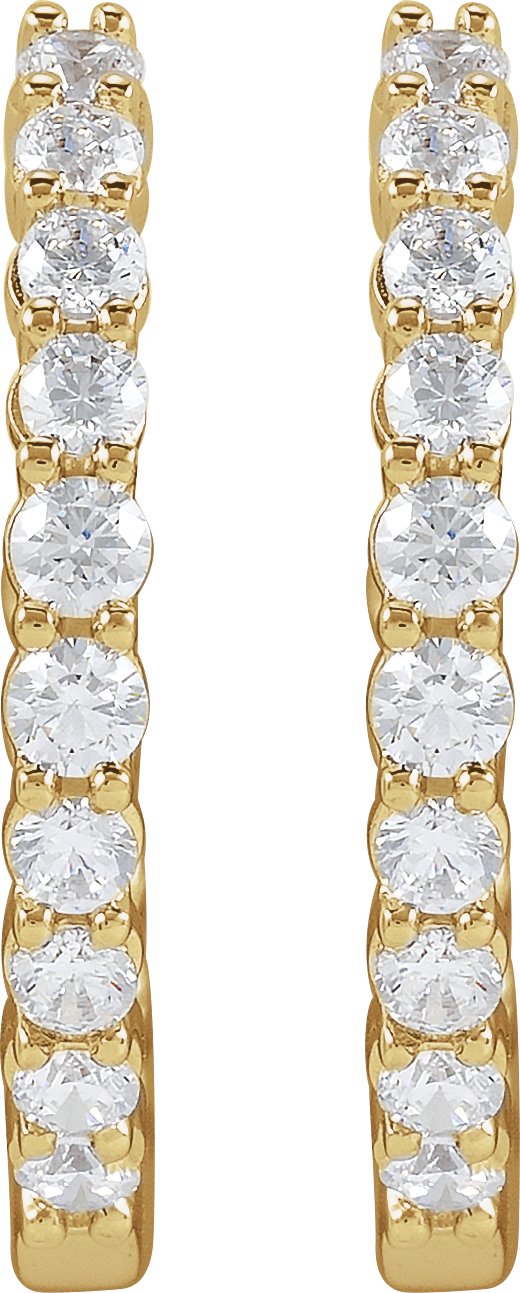 14K Gold Round Lab-Grown Diamond Inside-Outside Hoop Earrings – 1.5-3mm Stones - Yellow Gold - view 3