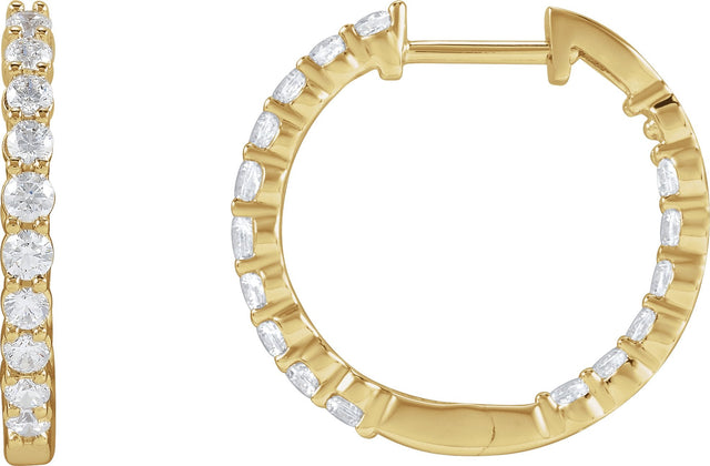 14K Gold Round Lab-Grown Diamond Inside-Outside Hoop Earrings – up to 1/2 CTW - Yellow Gold