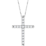 Platinum Round Natural Diamond French-Set Cross Necklace or Pendant