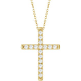 14K Gold Round Natural Diamond French-Set Cross Necklace or Pendant - Yellow Gold