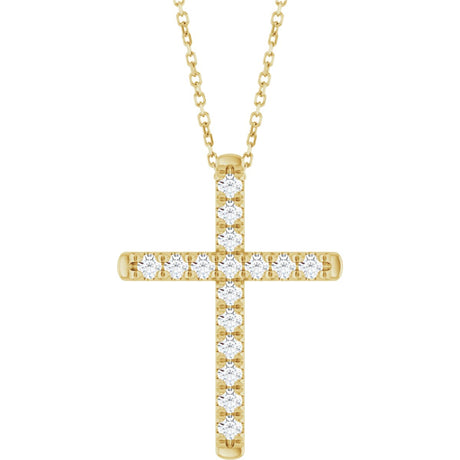14K Gold Round Lab-Grown Diamond French-Set Cross Necklace or Pendant - Yellow Gold