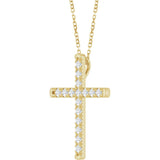 14K Gold Round Natural Diamond French-Set Cross Necklace or Pendant - Yellow Gold - view 2