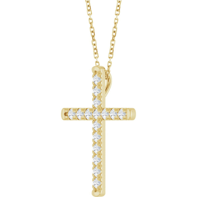 14K Gold Round Natural Diamond French-Set Cross Necklace or Pendant - Yellow Gold - view 2