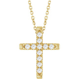 14K Gold Round Lab-Grown Diamond French-Set Cross Necklace or Pendant - Yellow Gold
