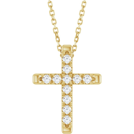 14K Gold Round Lab-Grown Diamond French-Set Cross Necklace or Pendant - Yellow Gold