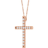 14K Gold Round Natural Diamond French-Set Cross Necklace or Pendant - Rose Gold - view 2