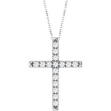 14K Gold Round Lab-Grown Diamond French-Set Cross Necklace or Pendant - White Gold