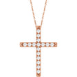 14K Gold Round Lab-Grown Diamond French-Set Cross Necklace or Pendant - Rose Gold