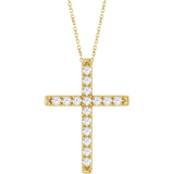 14K Gold Round Natural Diamond French-Set Cross Necklace or Pendant - Yellow Gold