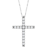 14K Gold Round Lab-Grown Diamond French-Set Cross Necklace or Pendant - White Gold