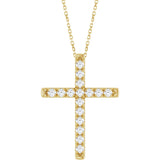 14K Gold Round Lab-Grown Diamond French-Set Cross Necklace or Pendant - Yellow Gold