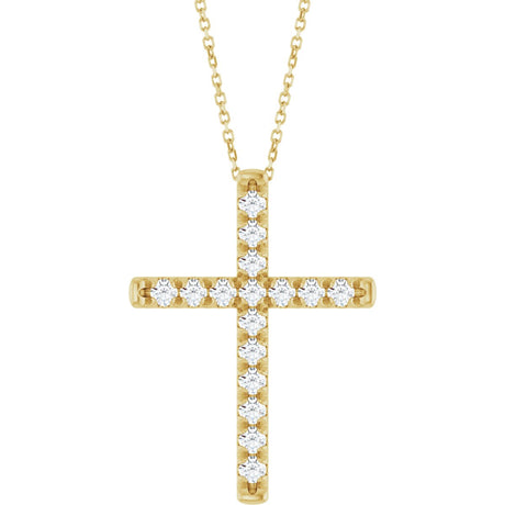14K Gold Round Lab-Grown Diamond French-Set Cross Necklace or Pendant - Yellow Gold