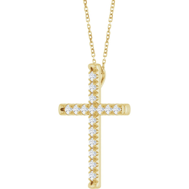 14K Gold Round Lab-Grown Diamond French-Set Cross Necklace or Pendant - Yellow Gold - view 2