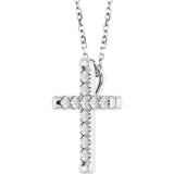 14K Gold Round Natural Diamond French-Set Cross Necklace or Pendant - White Gold - view 2
