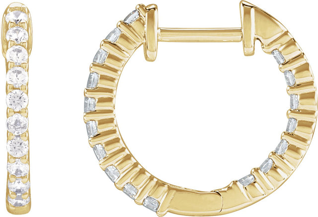14K Gold Round Lab-Grown Diamond Inside-Outside Hoop Earrings – up to 1/2 CTW - Yellow Gold