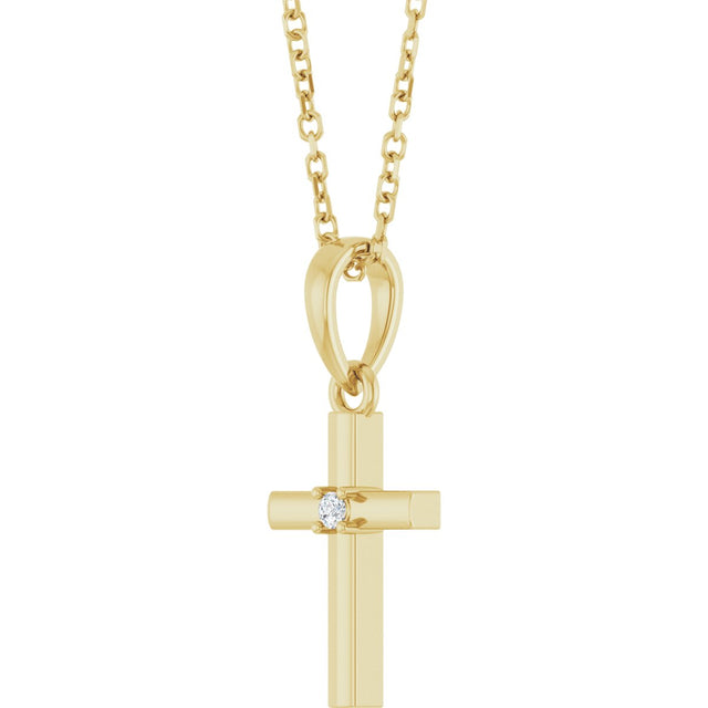 14K Gold Round Natural Diamond Cross Necklace or Pendant – up to 0.015 CTW - Yellow Gold - view 2