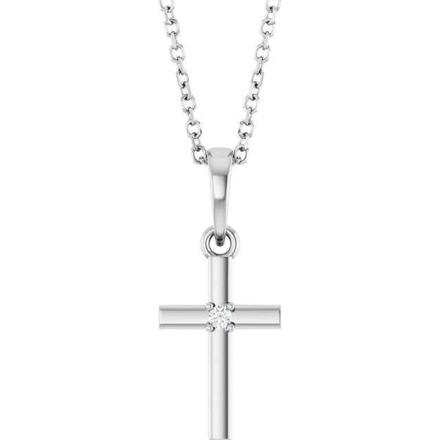 Platinum Round Natural Diamond Cross Necklace or Pendant – up to 0.015 CTW
