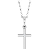 14K Gold Round Natural Diamond Cross Necklace or Pendant – up to 0.015 CTW - White Gold
