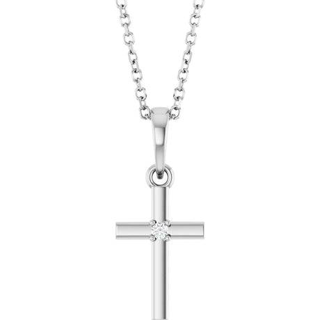 14K Gold Round Natural Diamond Cross Necklace or Pendant – up to 0.015 CTW - White Gold