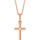 14K Gold Round Natural Diamond Cross Necklace or Pendant – up to 0.015 CTW - Rose Gold