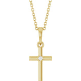 14K Gold Round Natural Diamond Cross Necklace or Pendant – up to 0.015 CTW - Yellow Gold