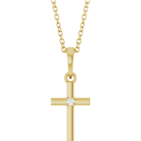 14K Gold Round Natural Diamond Cross Necklace or Pendant – up to 0.015 CTW - Yellow Gold